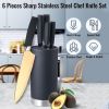 Kitchen Knife Set, 6 Pieces Sharp Stainless Steel Chef Knife Set with Cylindrical Block, Ergonomic Black Handle Knife with Gold Blades