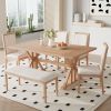 TOPMAX Farmhouse Classical 6-Piece Dining Table Set with Trestle Legs,Kitchen Table Set for 6 with 4 Upholstered Dining Chairs and Bench, Natural