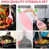 Silicone Kitchen Utensil Set, 11 Pieces Cooking Utensil with Wooden Handles, Utensil Holder for Nonstick Cookware, Spoon, Soup Ladle, Slotted Turner