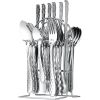 24 Pieces Silverware Set, Stainless Steel Flatware Set with Holder, Mirror Polished Utensils Set Service for 6, Durable Kitchen Eating Tableware Set