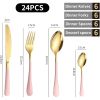 24 Pieces Flatware Set, Stainless Steel Flatware Set with Silverware Holder Spoons Forks Knives, Utensils Set Service for 6