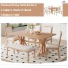 TOPMAX Farmhouse Classical 6-Piece Dining Table Set with Trestle Legs,Kitchen Table Set for 6 with 4 Upholstered Dining Chairs and Bench, Natural