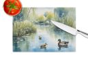 Ducks by the Pond Glass Cutting Board Decorative Tempered Glass Kitchen Cutting and Serving Board Large Size Chopping Board