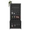 Montenegro Bar Cabinet, Double Door Cabinet, Five Built-in Wine Rack, Three Shelves -Smokey Oak