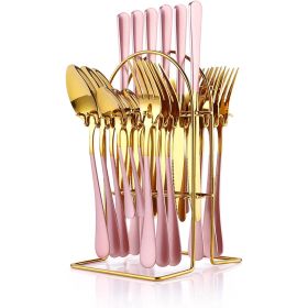 24 Pieces Flatware Set, Stainless Steel Flatware Set with Silverware Holder Spoons Forks Knives, Utensils Set Service for 6