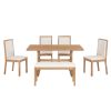 TOPMAX Farmhouse Classical 6-Piece Dining Table Set with Trestle Legs,Kitchen Table Set for 6 with 4 Upholstered Dining Chairs and Bench, Natural