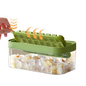 New Patented design Reusable 64 Compartments One button release Flip whisky Ice cube tray for Drinking (Color: Green)