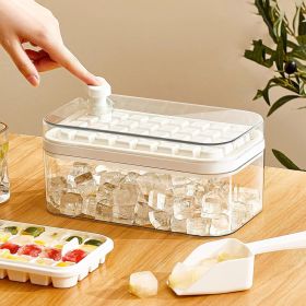 One-Button Release Ice Cubes -Ice Cube Tray with Lid and Bin (Color: Whit)